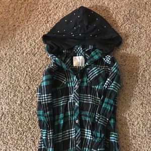 Justice hoodie flannel shirt.